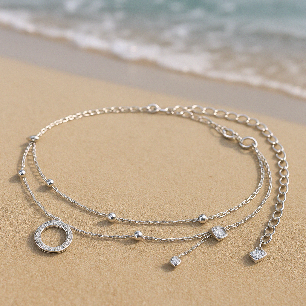Elegant Silver Double-Strand Diamond Anklet