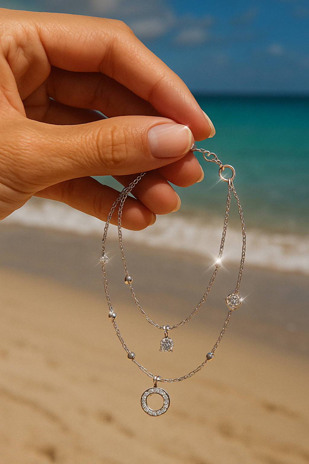Elegant Silver Double-Strand Diamond Anklet